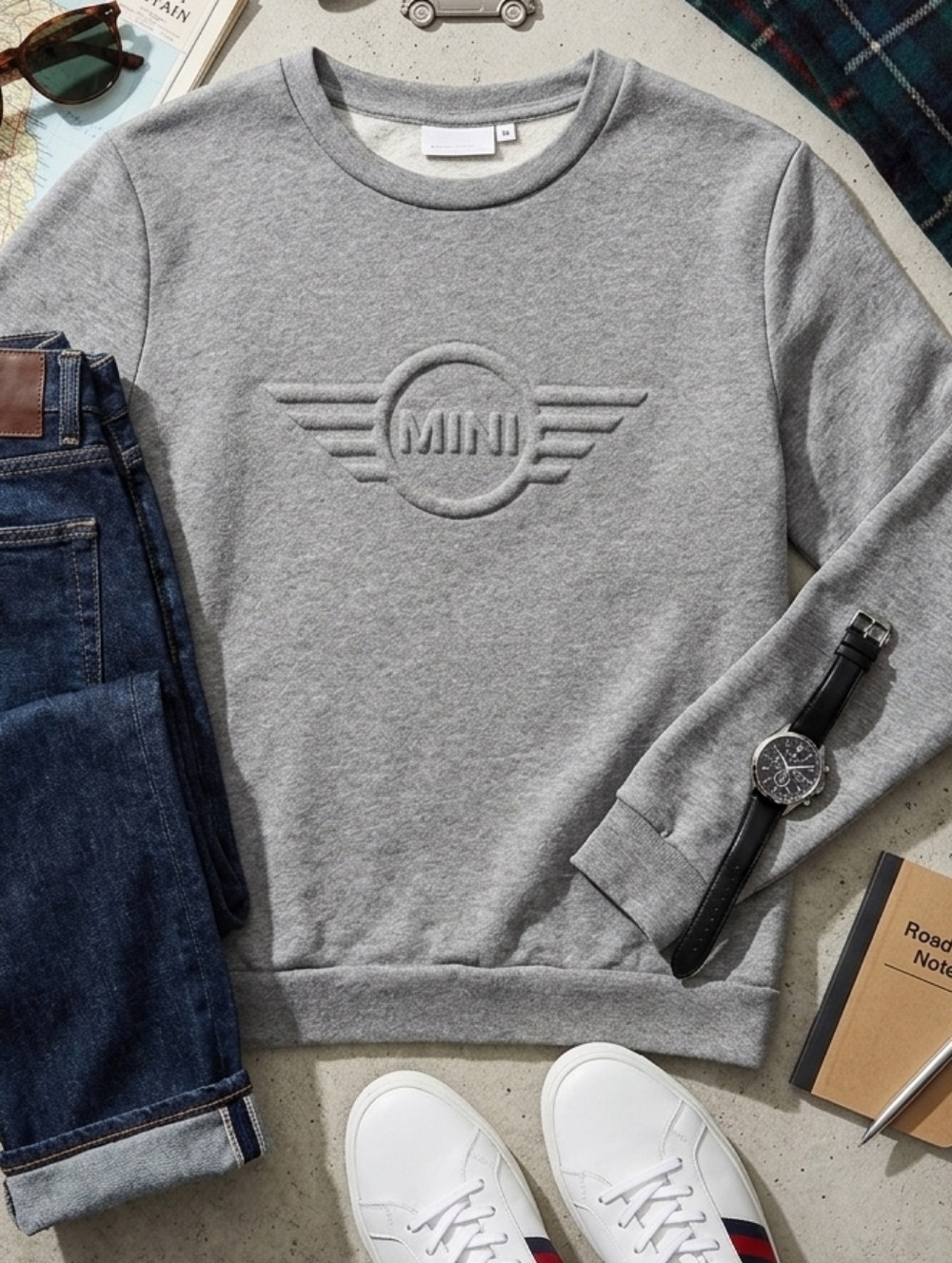 Mini Cooper Gray Embossed Logo Crewneck Sweatshirt